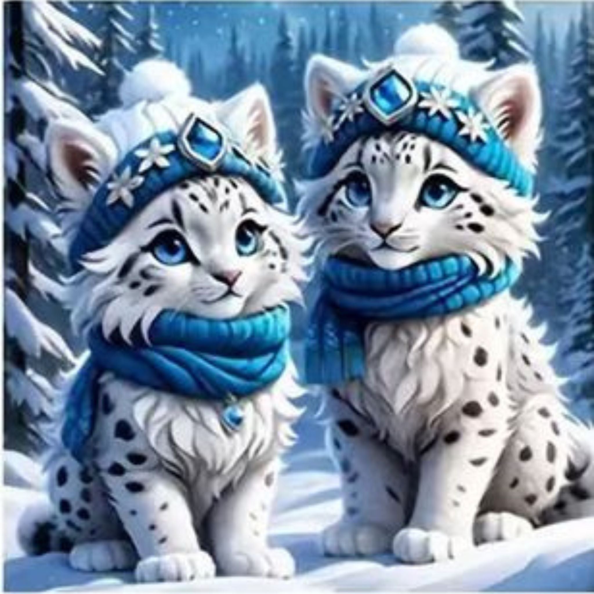 La deuxième du  Kit  diamond painting lot 4 tigres blancs 30 par 30cm. Diamants ronds