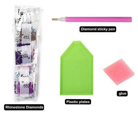 Contenu de l'emballage diamants strass stylet plateau et cire 