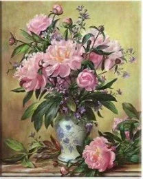 A14 - Peinture Diamant - Pivoines Roses Élégantes en Vase 30x40 - Art & Trésorts
