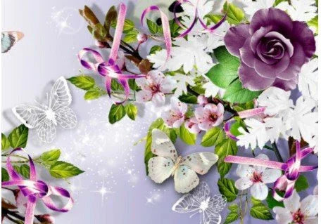 A47 - Peinture Diamant - Jardin Fleuri et Papillons Blancs 30x40 - Art & Trésorts