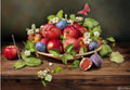 A66 - Peinture Diamant - Nature Morte Fruits et Papillon 30x40 - Art & Trésorts