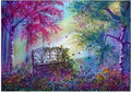 A7 - Peinture Diamant - Banc Fleuri sous Arbres Arc-en-Ciel 30x40 - Art & Trésorts