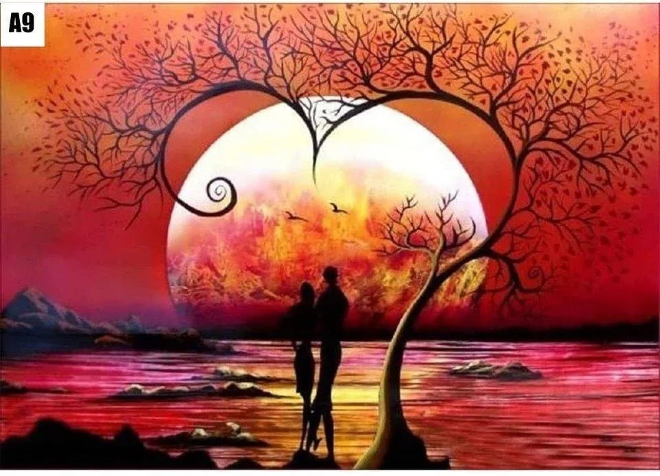 A9 - Peinture Diamant - Couple et Coucher de Soleil Romantique 30x40 - Art & Trésorts