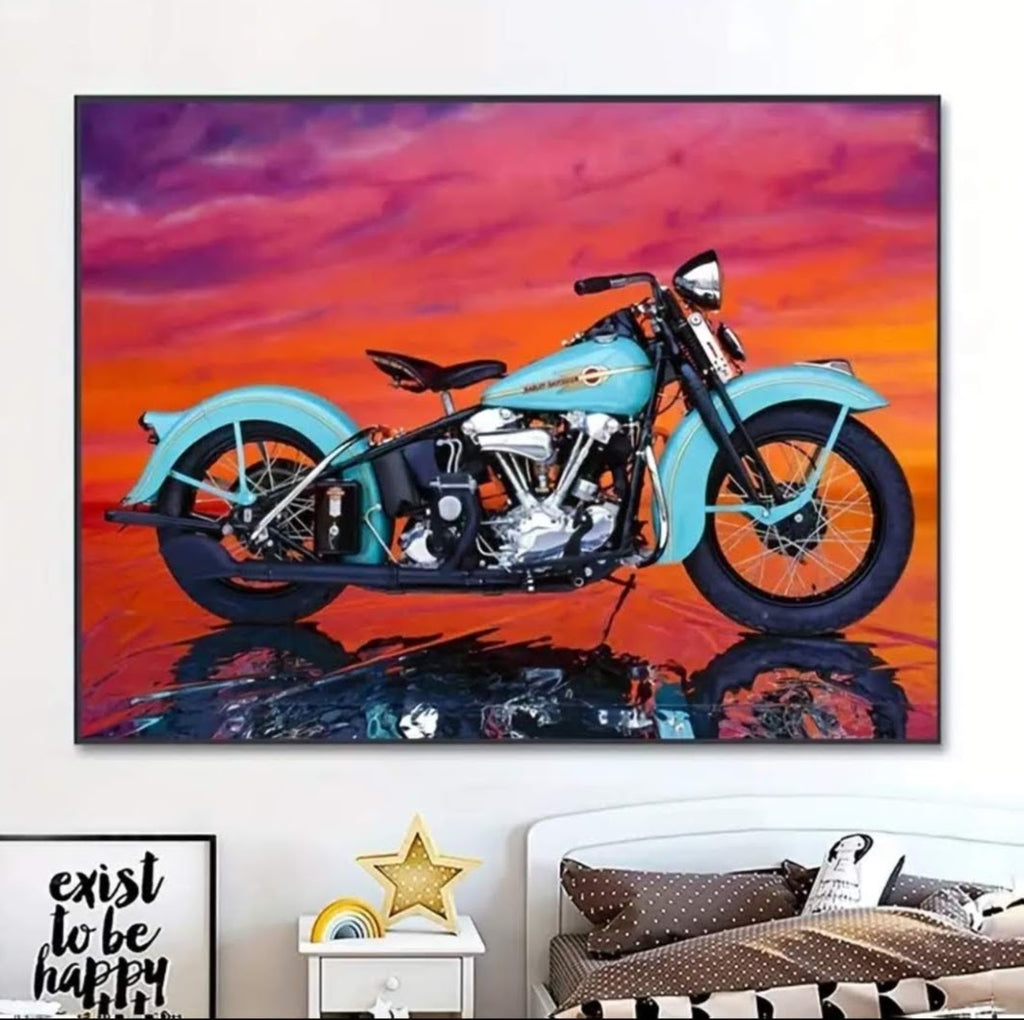 B15 - Peinture Diamant - Moto Vintage Turquoise