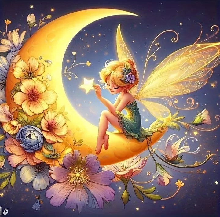 B16 - Peinture Diamant - Fée sur Lune Dorée - Art & Trésorts