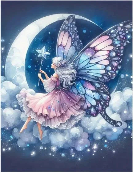 C110 - Peinture Diamant - Fée et Croissant de Lune 40x50 - Art & Trésorts