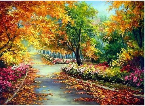 C118 - Peinture Diamant - Chemin Automnal Enchanteur 40x50 - Art & Trésorts