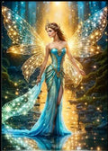 C121 - Peinture Diamant - Fée Turquoise et Ailes Dorées 30x40 - Art & Trésorts
