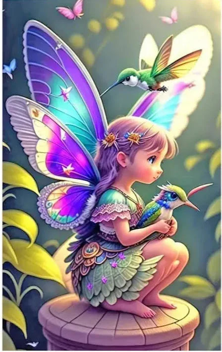 C14 - Peinture Diamant - Fée et Colibri Enchantés 50x80 - Art & Trésorts