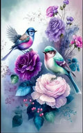 C16 - Peinture Diamant - Oiseaux et Roses Pastel 40x70 - Art & Trésorts