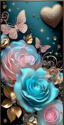 C21 - Peinture Diamant - Roses et Papillons Enchantés 40x80 - Art & Trésorts