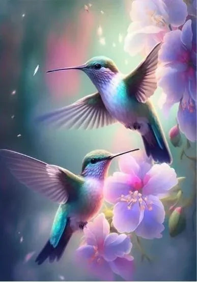 C25 - Peinture Diamant - Colibris et Fleurs Éthérées 30x40 - Art & Trésorts