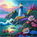 C31 - Peinture Diamant - Phare et Fleurs Côtières 30x30 - Art & Trésorts