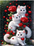 C42 - Peinture Diamant - Chatons Blancs et Roses Rouges 30x40 - Art & Trésorts
