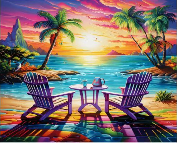 C47 - Peinture Diamant - Plage Tropicale Paradisiaque 30x40 - Art & Trésorts