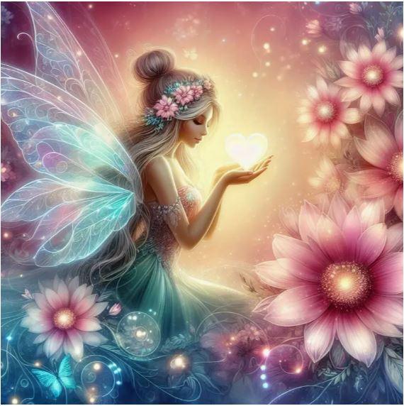 C56 - Peinture Diamant - Fée et Fleurs Magiques 40x40 - Art & Trésorts