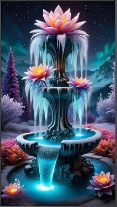 C83 - Peinture Diamant - Fontaine et Lotus Magiques 30x50 - Art & Trésorts