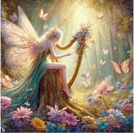 C86 - Peinture Diamant - Fée et Harpe Enchantées 30x30 - Art & Trésorts