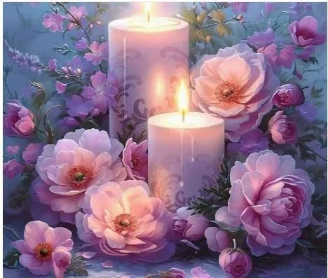 C9 - Peinture Diamant - Bougies et Fleurs Romantiques 40x40 - Art & Trésorts