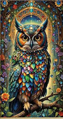 C91 - Peinture Diamant - Chouette Multicolore Majestueuse 40x70 - Art & Trésorts