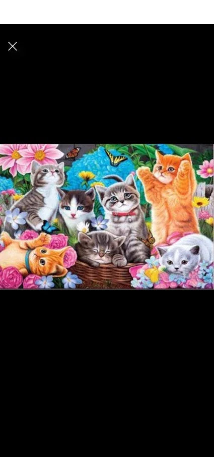 C92 - Peinture Diamant - Chatons et Jardin Fleuri 30x40 - Art & Trésorts
