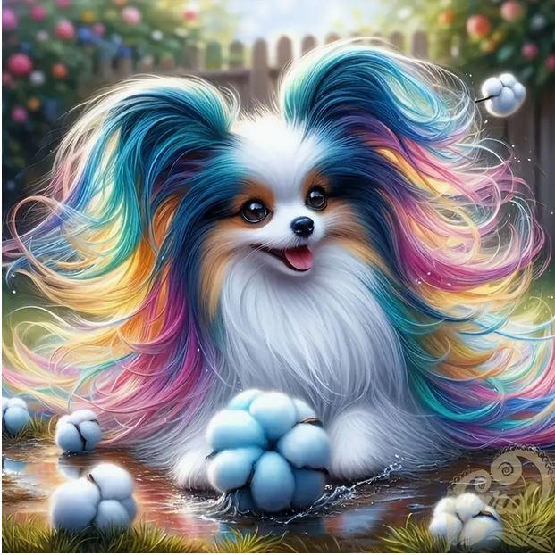 D112 - Peinture Diamant - Chien Arc-en-Ciel Magique 40x40 - Art & Trésorts