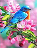 D123 - Peinture Diamant - Oiseau Bleu et Fleurs de Cerisier 20x30 - Art & Trésorts