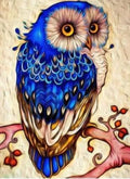 D126 - Peinture Diamant - Hibou Bleu Artistique 20x30 - Art & Trésorts