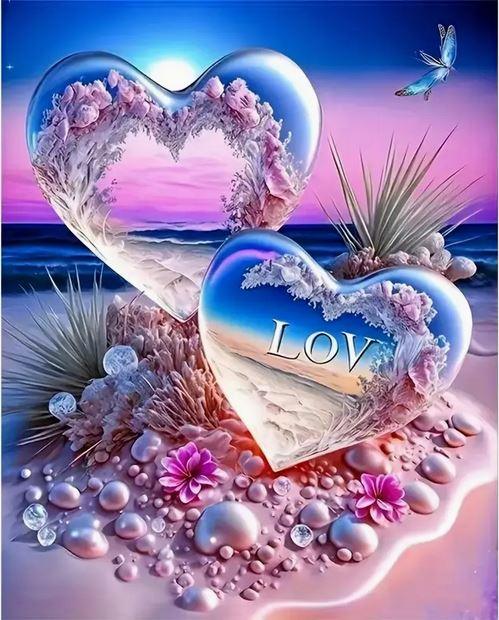 D135 - Peinture Diamant - Cœurs Romantiques Love 30x40 - Art & Trésorts