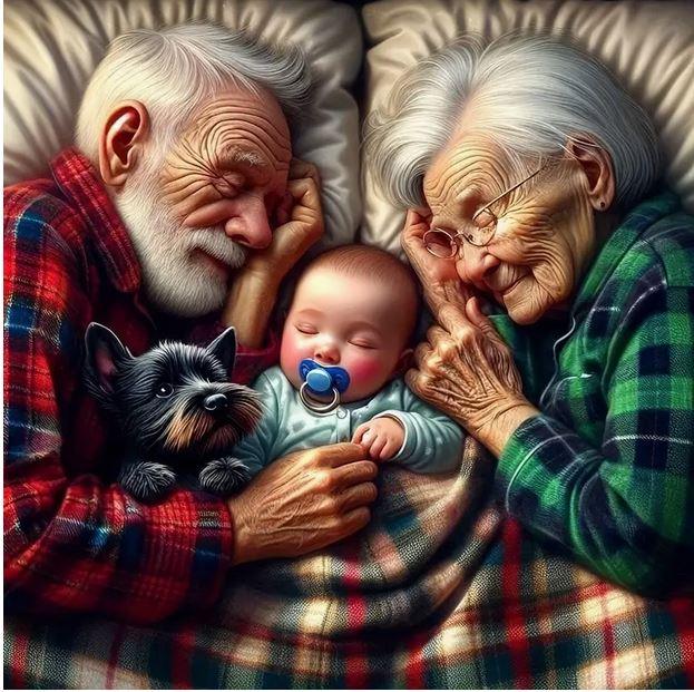 D137 - Peinture Diamant - Grands-Parents et Bébé 40x40 - Art & Trésorts