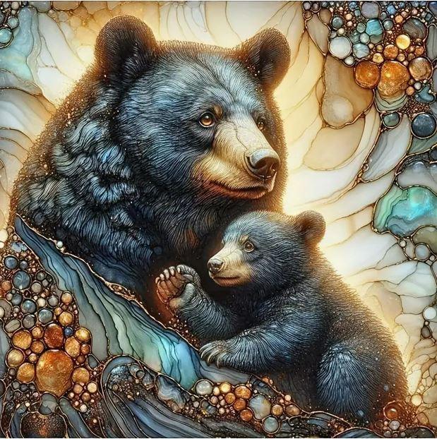 D144 - Peinture Diamant - Ours et Ourson Tendresse 30x30 - Art & Trésorts