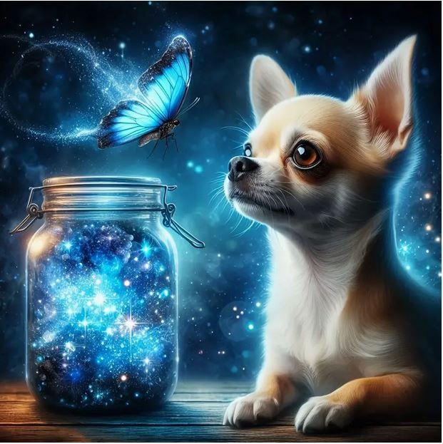 D145 - Peinture Diamant - Chihuahua et Papillon Cosmique 40x40 - Art & Trésorts