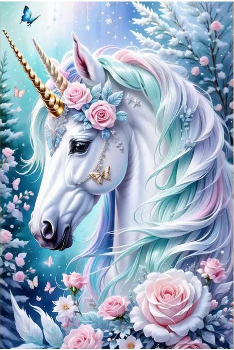 D146 - Peinture Diamant - Licorne Hivernale Enchantée 40x60 - Art & Trésorts
