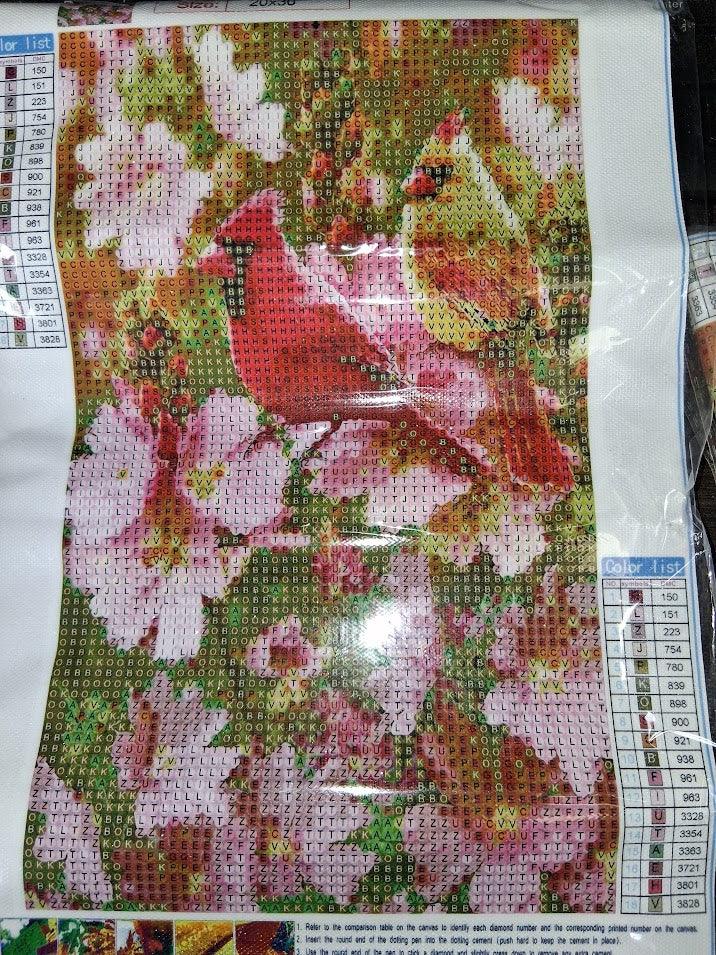 D161 - Peinture Diamant - Colibris et Fleurs Printanières 20x30 - Art & Trésorts