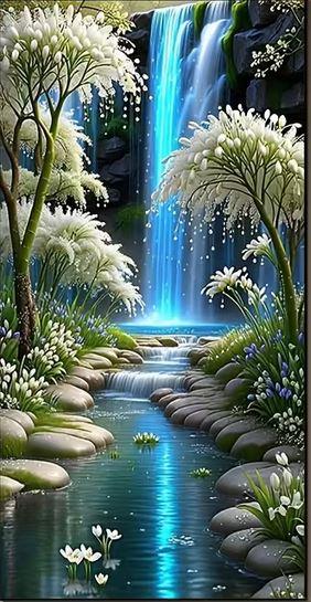 D191 - Peinture Diamant - Cascade Enchantée Lumineuse 50x100 - Art & Trésorts