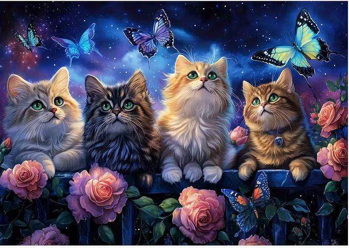 D195 - Peinture Diamant - Chatons et Papillons Magiques 30x40 - Art & Trésorts