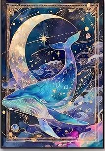 D204 - Peinture Diamant - Baleine Cosmique et Lune 30x40 - Art & Trésorts