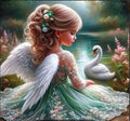 D25 - Peinture Diamant - Ange et Cygne Enchantés 60x60 - Art & Trésorts