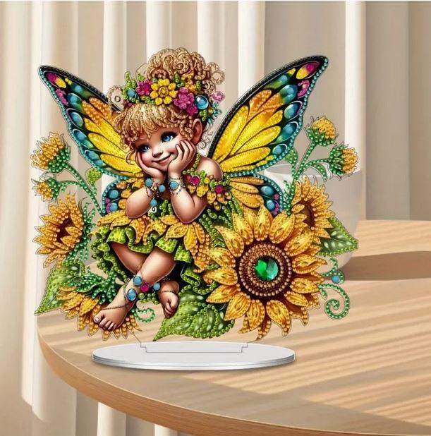 D53 - Peinture Diamant 2D Plat - Fée aux Ailes Papillon et Tournesols 24,5x22 - Art & Trésorts