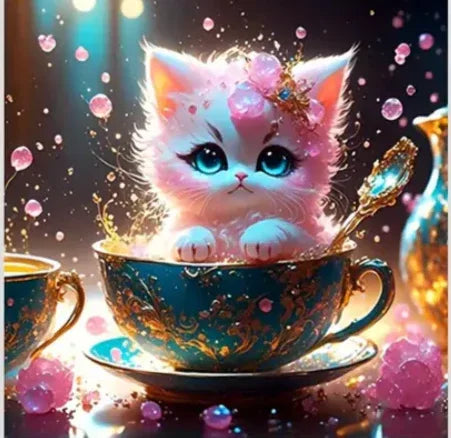 D63 - Peinture Diamant - Chaton Arc-en-Ciel Magique 20x20 - Art & Trésorts