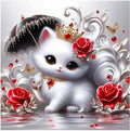 D66 - Peinture Diamant - Chaton Blanc Royal aux Roses 20x20 - Art & Trésorts