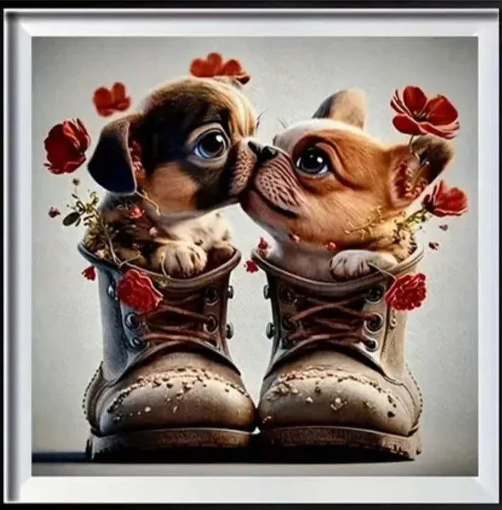 D68 - Peinture Diamant - Carlins Amoureux dans Bottes 20x20 - Art & Trésorts