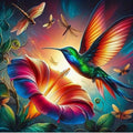 D73 - Peinture Diamant - Colibri et Fleur Arc-en-Ciel 40x40 - Art & Trésorts