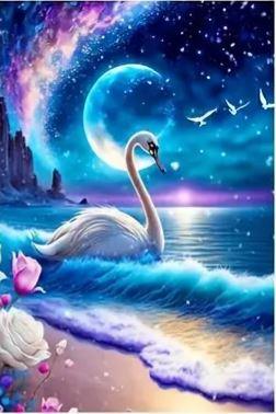 D76 - Peinture Diamant - Cygne Cosmique au Clair de Lune 30x40 - Art & Trésorts