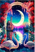 D80 - Peinture Diamant - Cygnes Romantiques et Château Enchanté 30x40 - Art & Trésorts