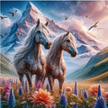 D95 - Peinture Diamant - Chevaux Majestueux de Montagne 40x40 - Art & Trésorts