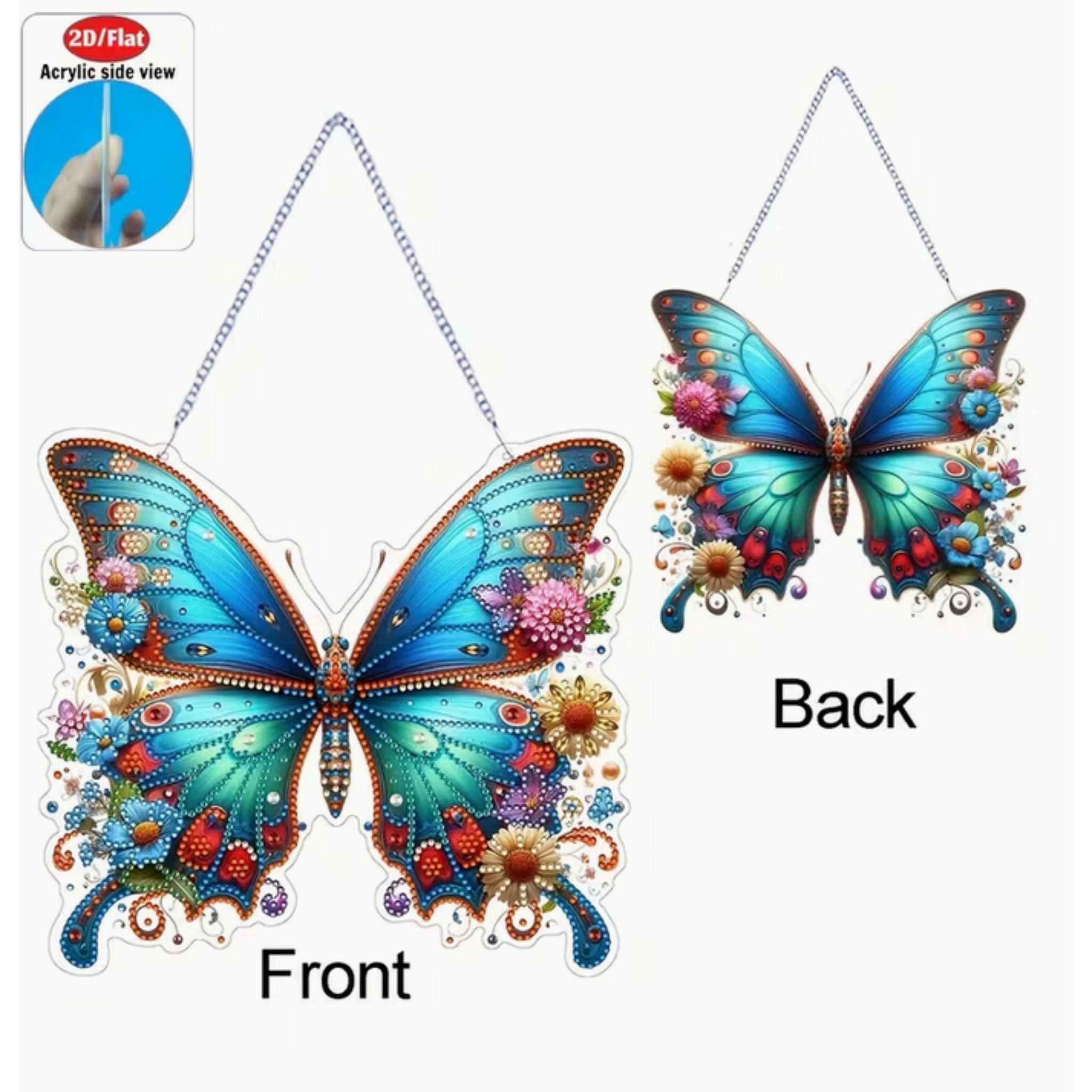 Kit complet diamond painting 2D papillon bleu 19x18cm. Diamants irréguliers