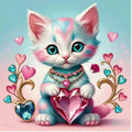 Diamond Painting Chaton Coeur Cristal 40x40cm | Diamants Ronds - Art & Trésorts