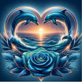 Diamond Painting Dauphins Cœur Rose Bleue 40x40 | Diamants Ronds - Art & Trésorts