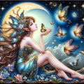 Diamond Painting Fée Papillons Lune 40x40 | Diamants Ronds - Art & Trésorts